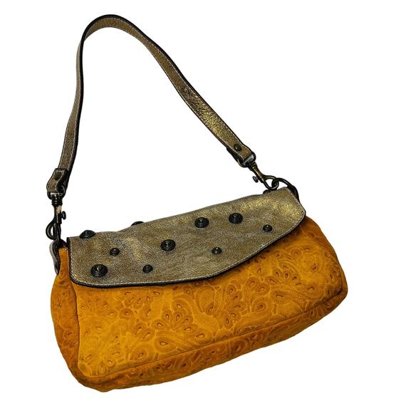 Laura Di Maggio Hand Tooled Leather Clutch Bag Italy Wrist Gold - Picture 1 of 9